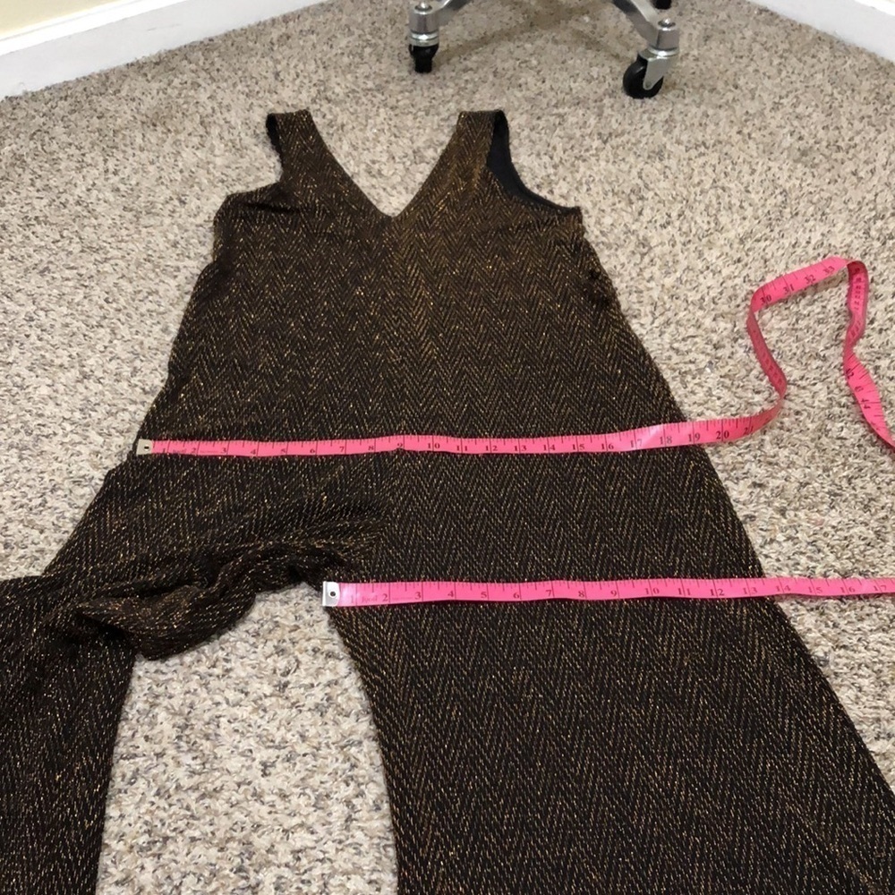 Francesca’s Collection Lush Wide Leg Jumpsuit Size Small Black Bronze Chevron - Picture 8 of 11